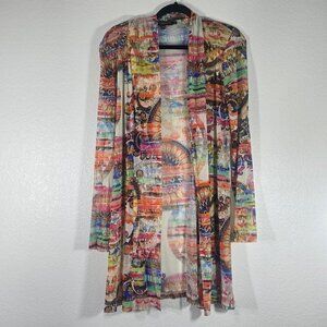Robert Kitchen Canada Sheer Cardigan Women Large Open Front Artsy Boho Hippie